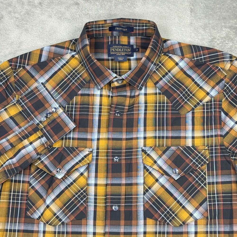 Pendleton Frontier Mens M Plaid Snap Western Shirt Flap Pockets Long Sleeve